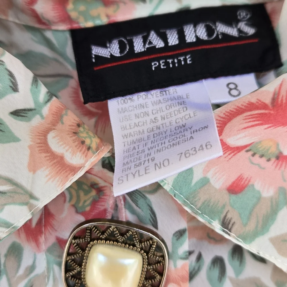 Vintage Notations Floral 90s Librariancore Blouse Size Petite 8